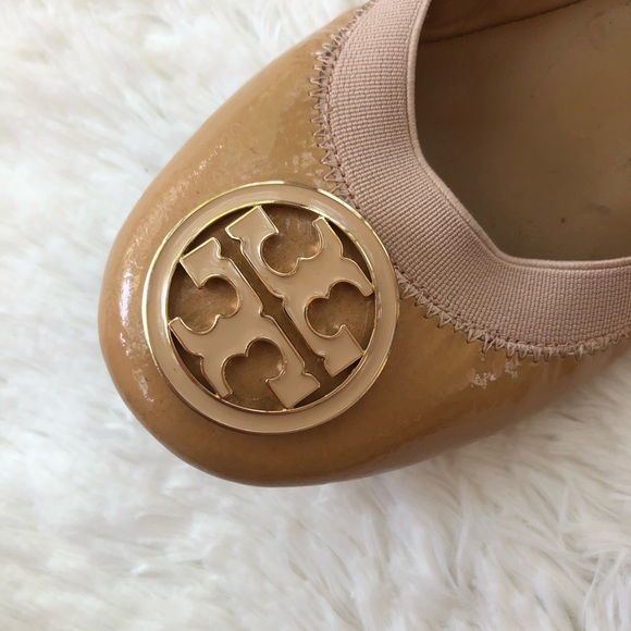 TORY BURCH • Caroline Nude Patent Leather Ballet Flats Stretch Size 5.5 - Picture 16 of 16
